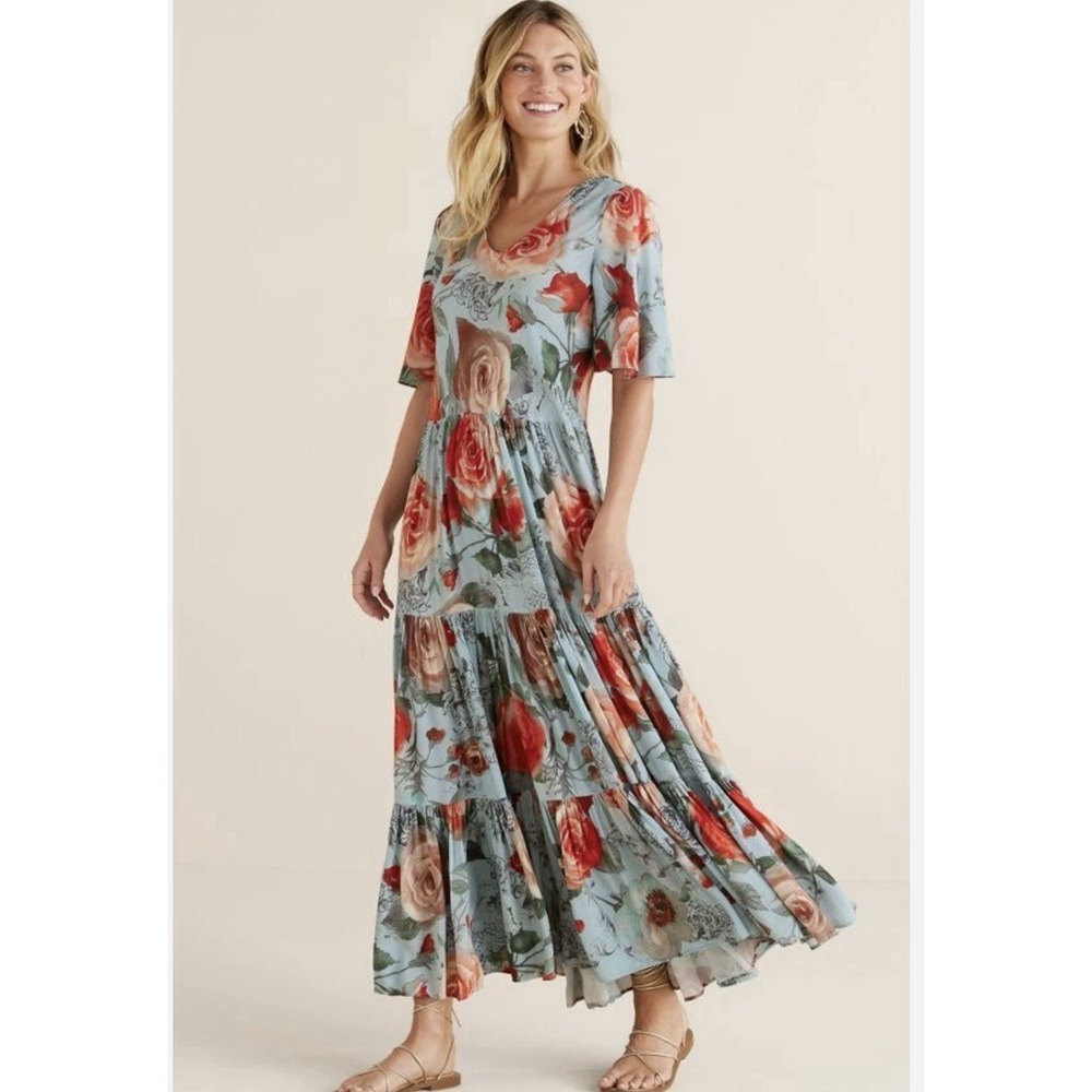 NWT Soft Surroundings Dress Womens PL First‎ Blooms Tiered Floral Maxi Cottage